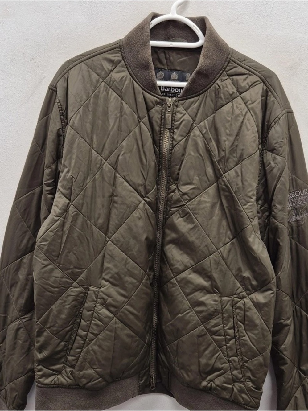 Barbour International Jacket Mens XL Green Quilted Bomber Steve McQueen